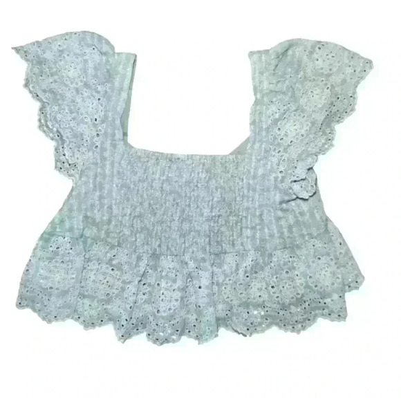 American Eagle Lt. Blue Ruffle Sleeve Baby Doll Blouse - Picture 3 of 5